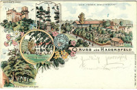 NÖ: Gruß aus Hadersfeld NÖ. Litho 1908 Gastwirtschaft, Obelisk Schloss Eiche usw