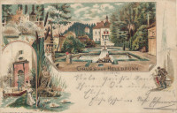 Salzburg: Gruß aus Hellbrunn Litho 1902 Marmorbassins, Schloss, Brunnen usw...